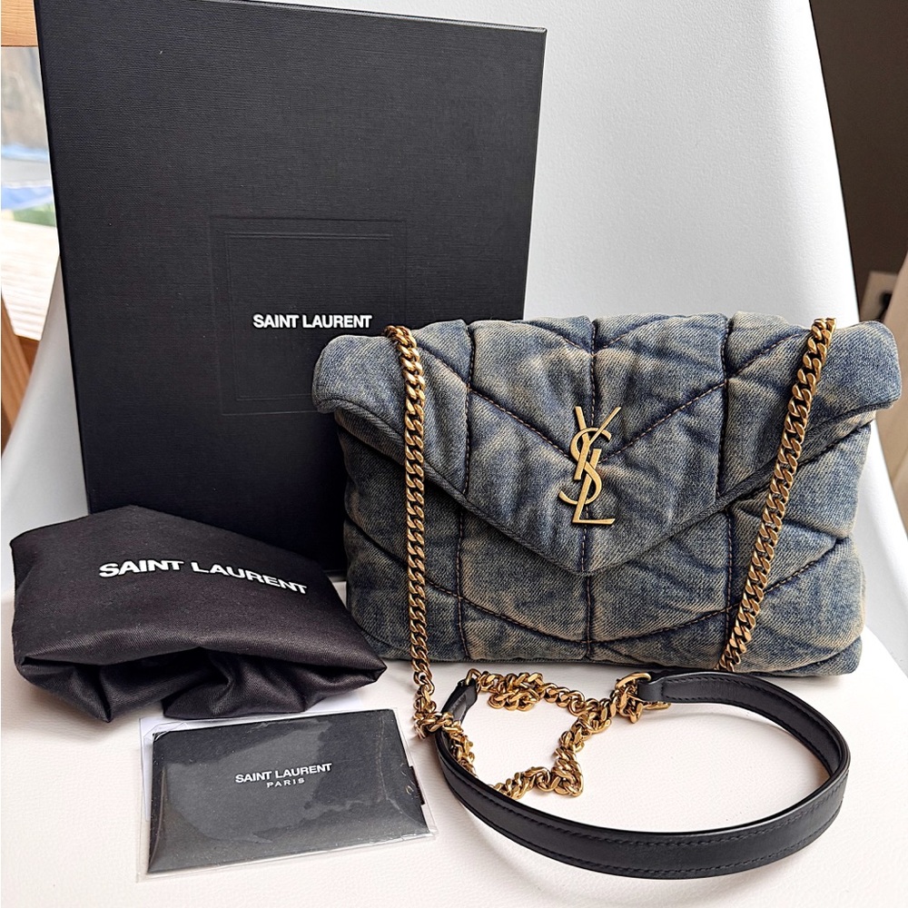 SOLD❌Saint Laurent Puffer Toy Lou Bag in Denim Cassandre Logo crossbody blue - Picture 3 of 11